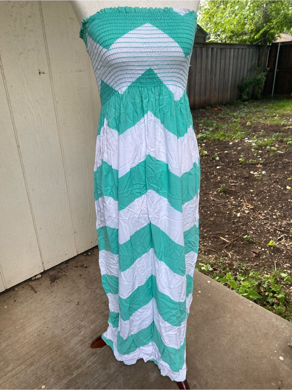 Espresso Strapless Chevron Maxi Dress in Mint & White